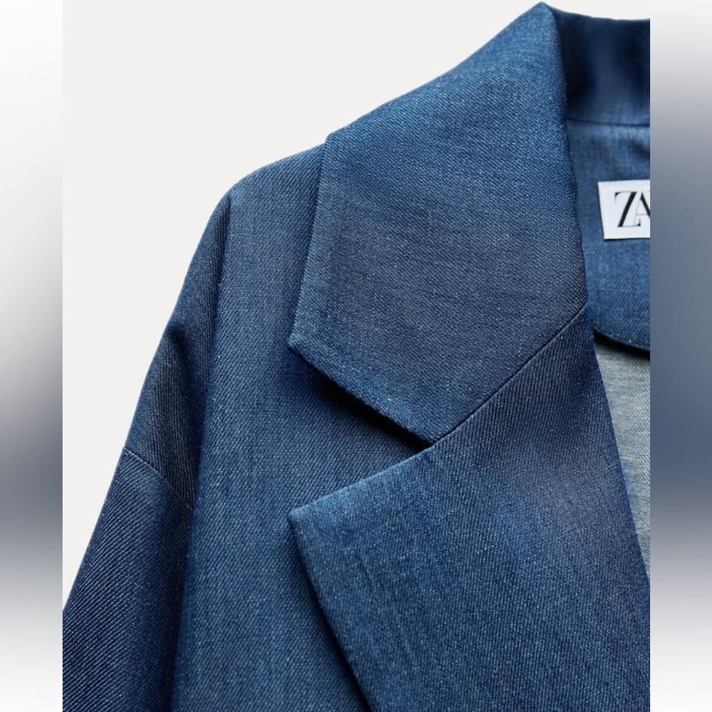 Denim effect Blue Oversized Women's Blazer - Picture 11 of 12